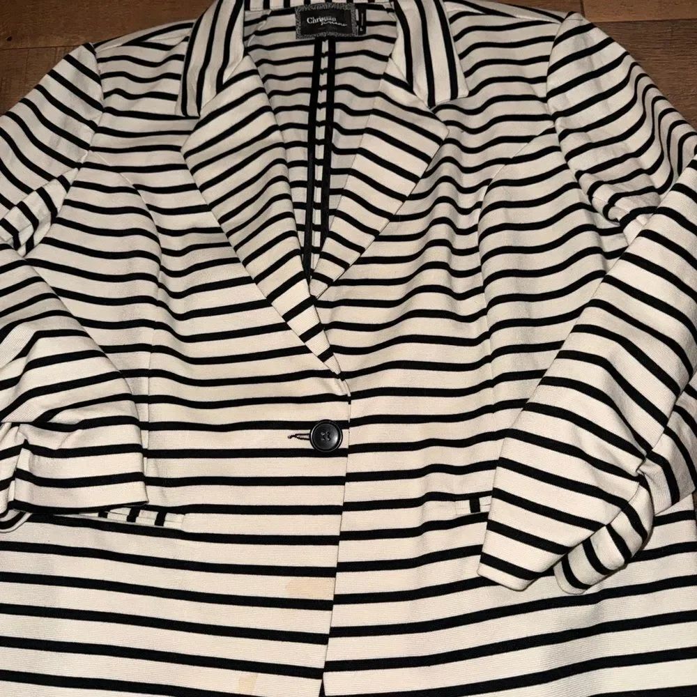 Christian Siriano Black and White Striped Button Down Shirt